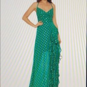 Betsy Adam, green spaghetti strap dress